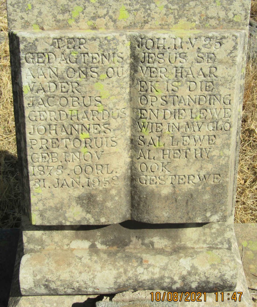 PRETORIUS Jacobus Gerhardus Johannes 1873-1952
