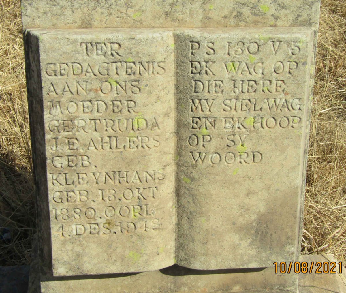 AHLERS Gertruida J.E. nee KLEYNHANS 1880-1948