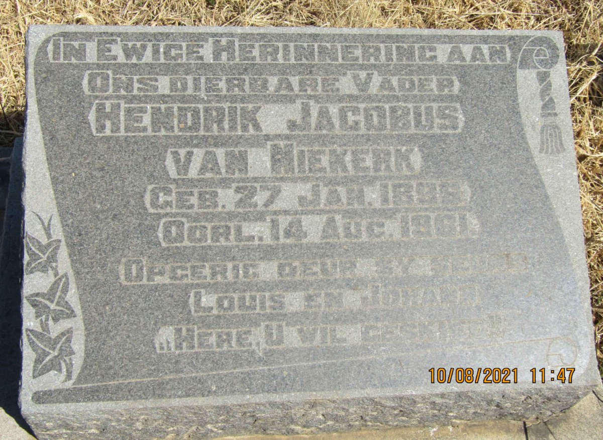 NIEKERK Hendrik Jacobus, van 1896-1961