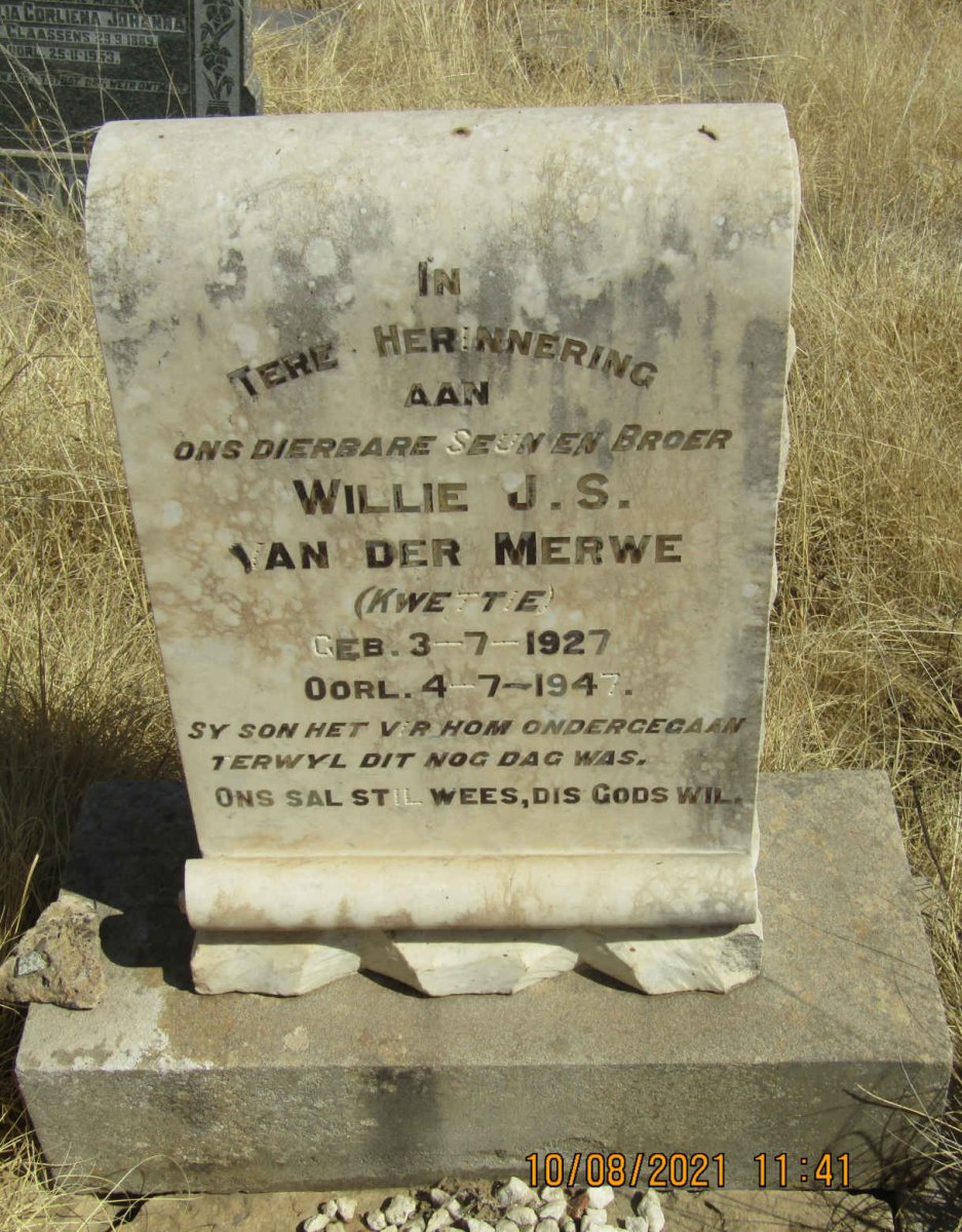 MERWE Willie J. S., van der 1927-1947