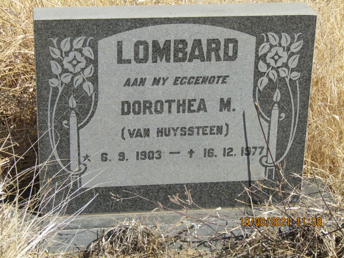 LOMBARD Dorothea M. nee VAN HUYSSTEEN 1903-1977