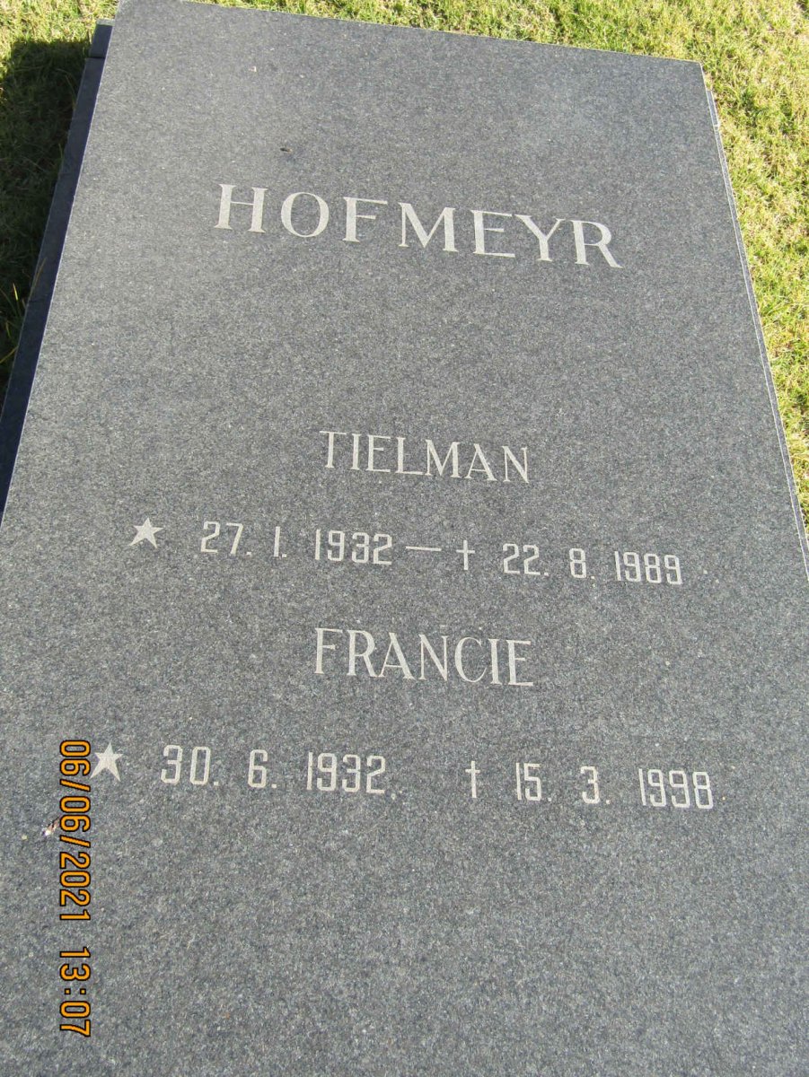 HOFMEYR Tielman 1932-1989 &amp; Francie 1932-1998