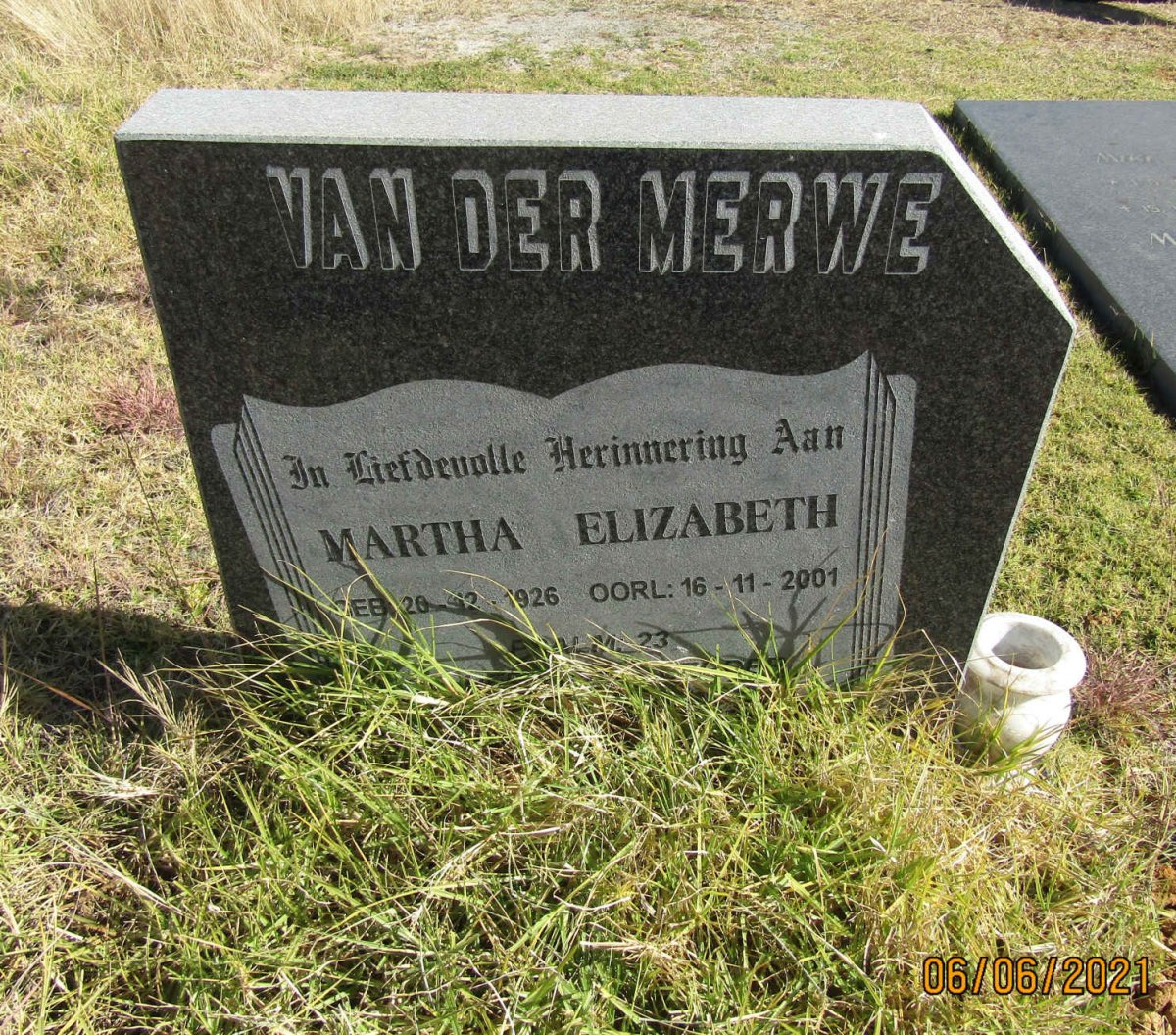 MERWE Martha Elizabeth, van der 1926-2001