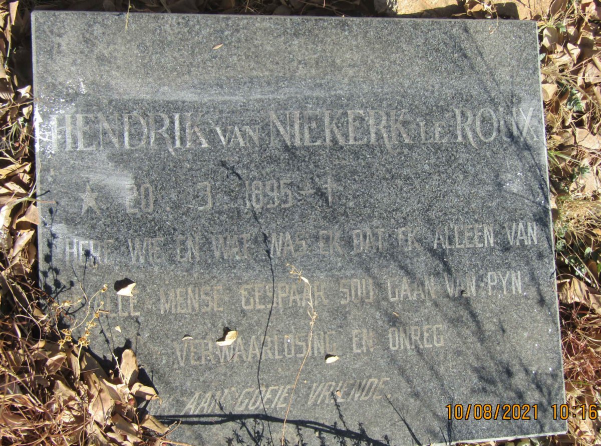 ROUX Hendrik Van Niekerk, le 1895-