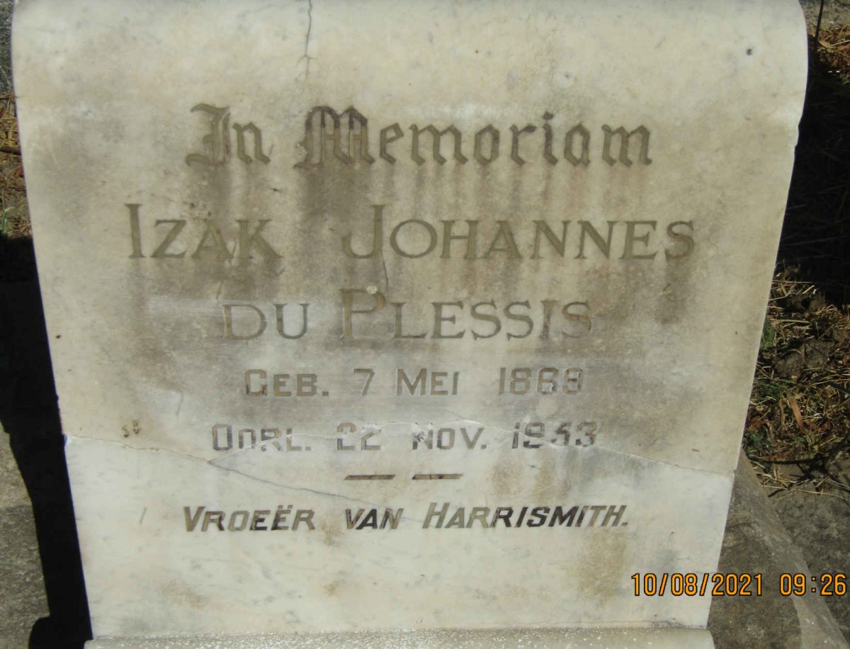 PLESSIS Izak Johannes, du 1869-1953