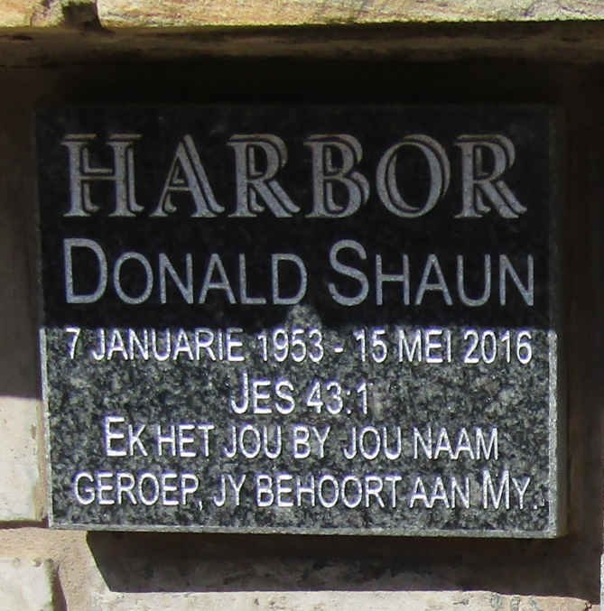 HARBOR Donald Shaun 1953-2016