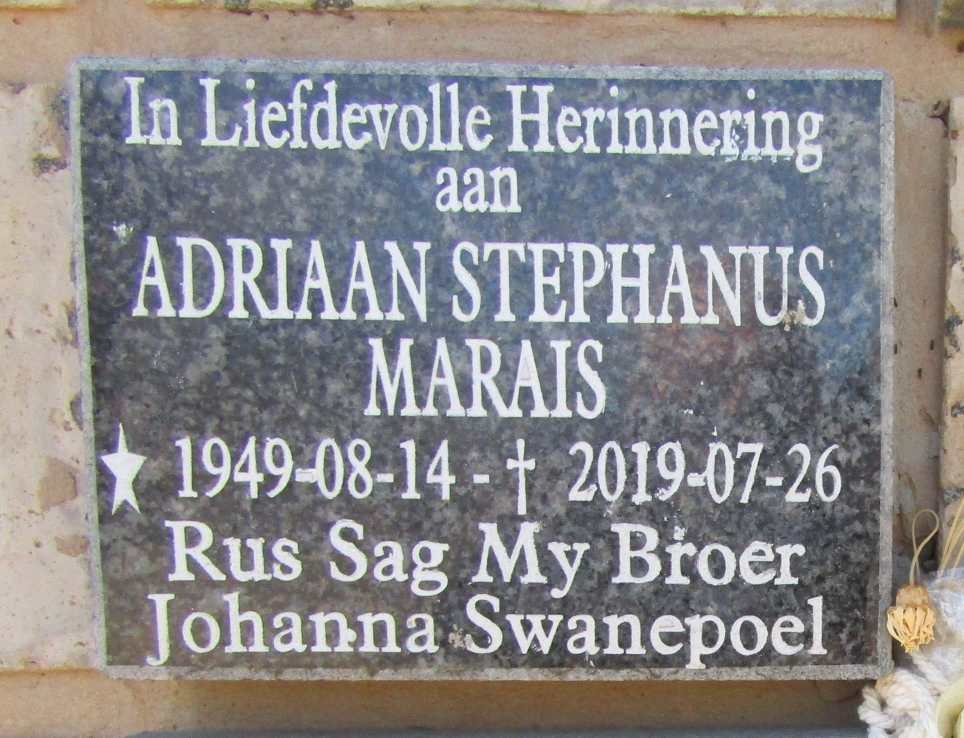 MARAIS Adriaan Stephanus 1949-2019