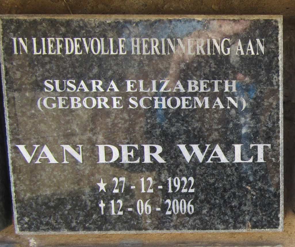 WALT Sarah Elizabeth, van der nee SCHOEMAN 1922-2006