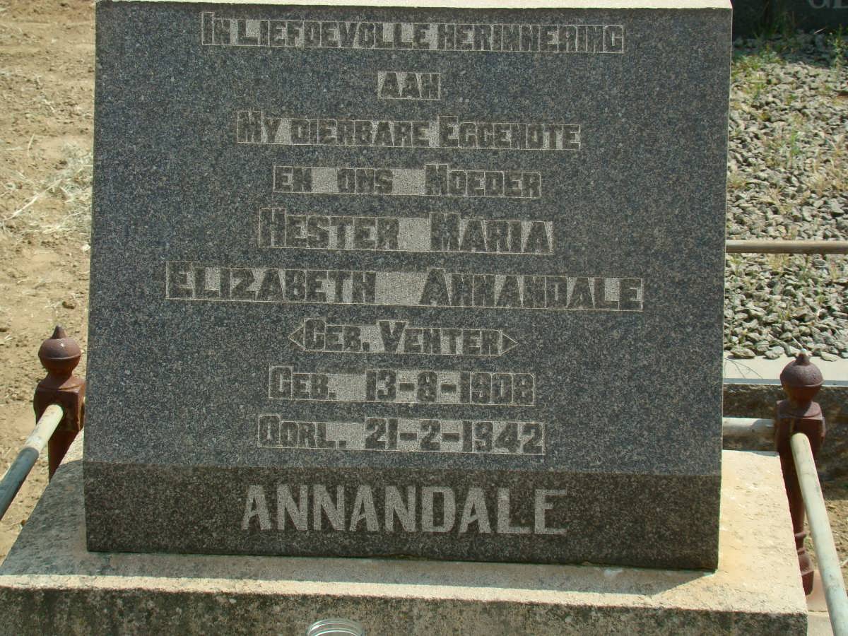 ANNANDALE Hester Maria Elizabeth nee VENTER 1908-1942