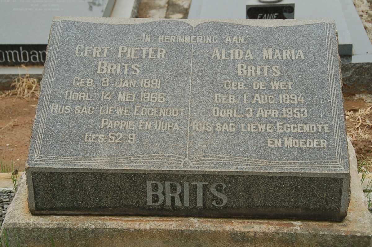 BRITS Gert Pieter 1891-1966 &amp; Alida Maria DE WET 1894-1953