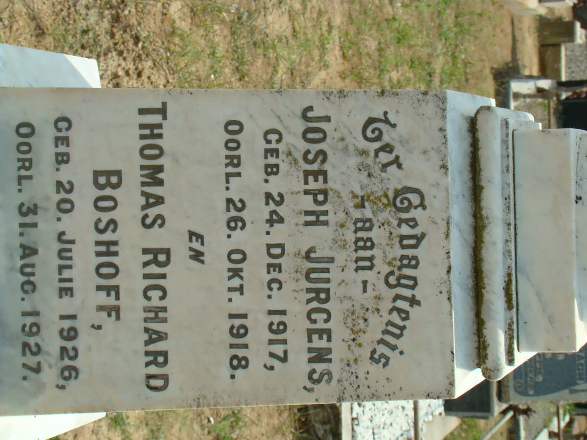BOSHOFF Joseph Jurgens 1917-1918 :: BOSHOFF Thomas Richard 1926-1927