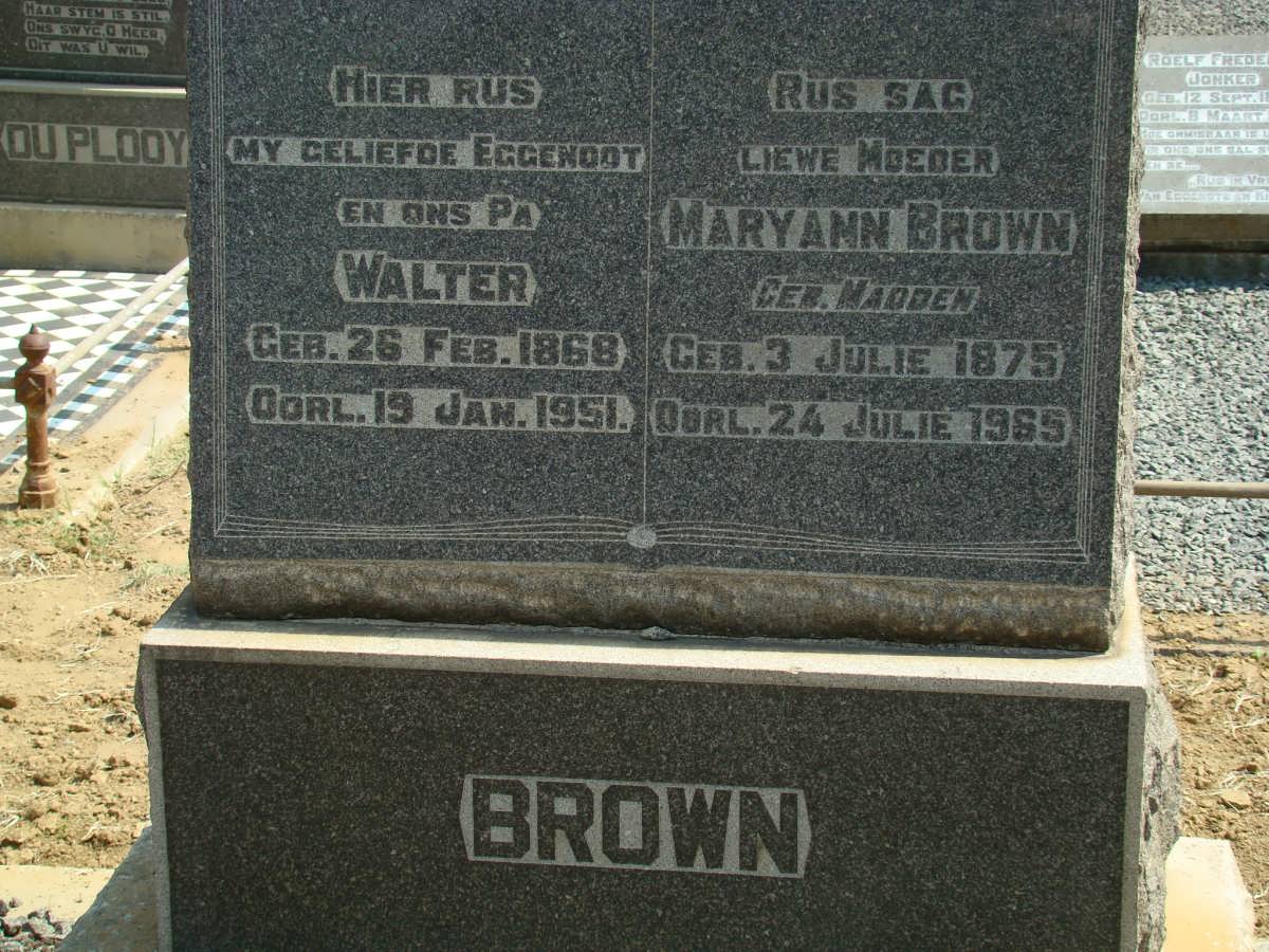 BROWN Walter 1868-1951 &amp; Maryann MADDEN 1875-1965