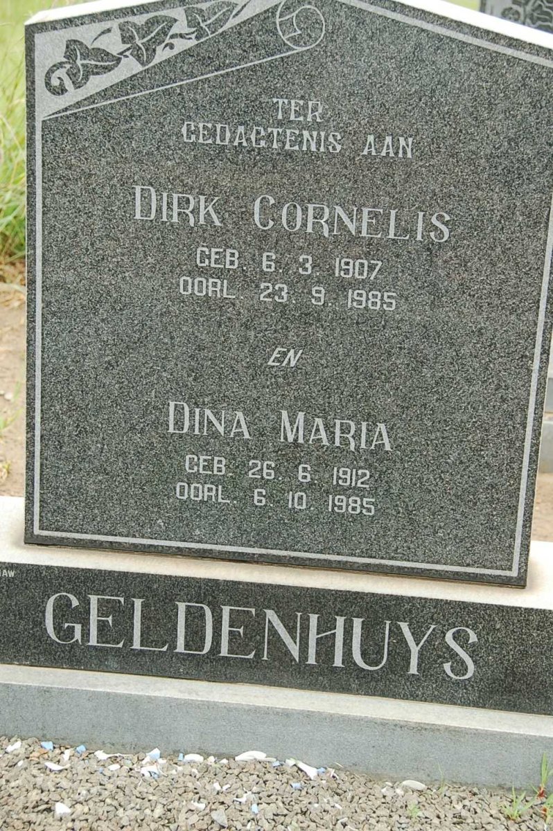 GELDENHUYS Dirk Cornelis 1907-1985 &amp; Dina Maria 1912-1985