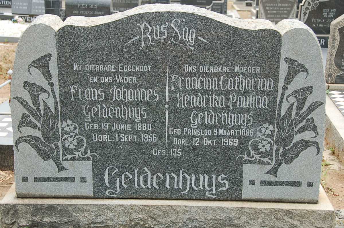 GELDENHUYS Frans Johannes 1880-1956 &amp; Francina Catharina Hendrika Paulina PRINSLOO 1886-1969