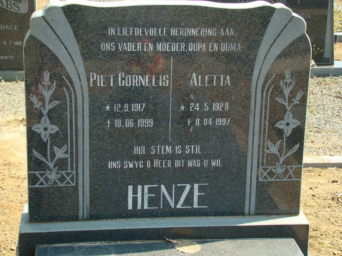 HENZE Piet Cornelis 1917-1999 &amp; Aletta 1928-1997
