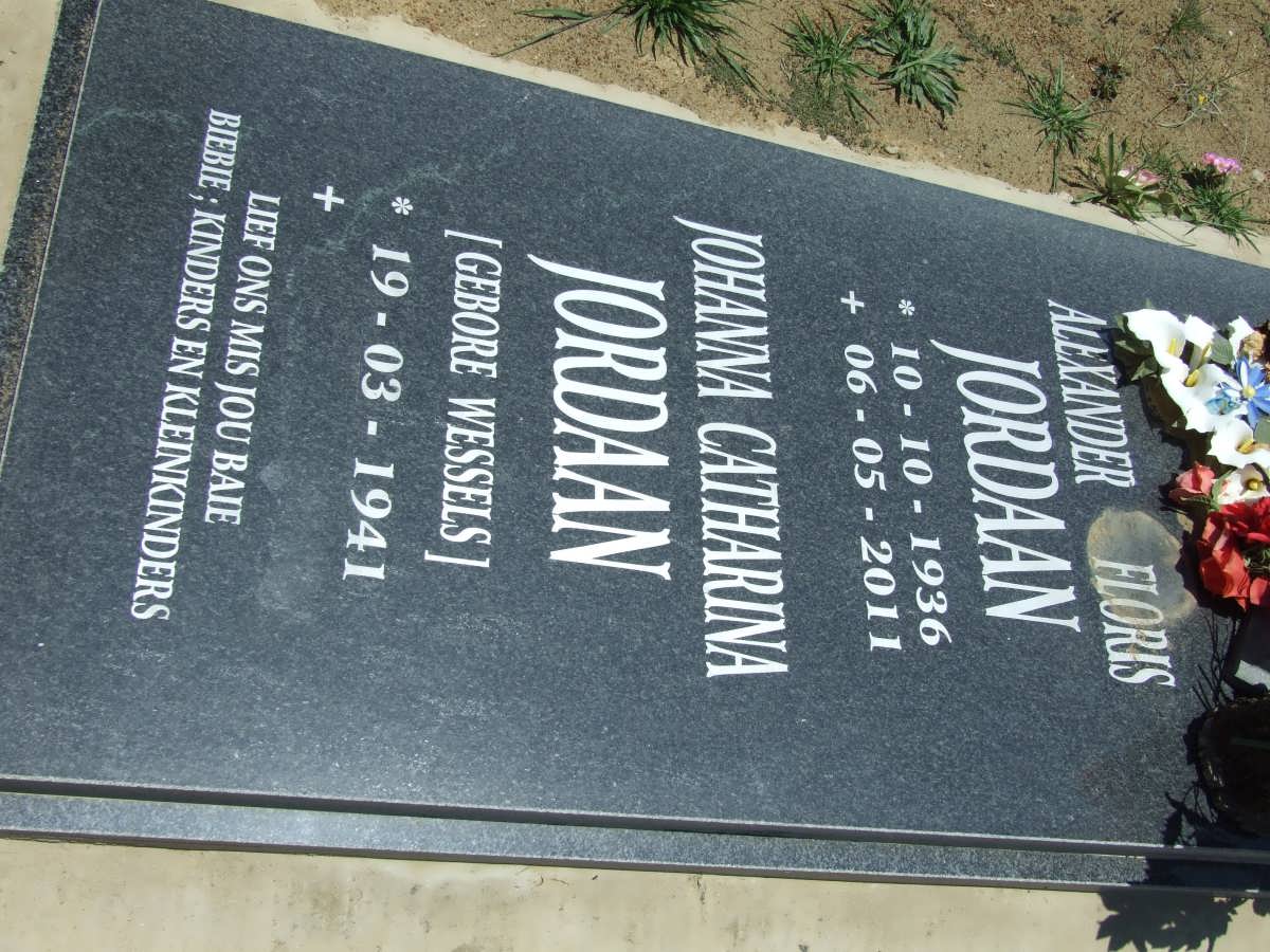 JORDAAN Alexander Floris 1936-2011 &amp; Johanna Catharina WESSELS 1941-
