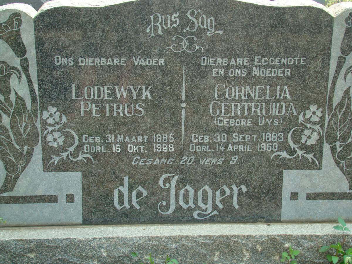 JAGER Lodewyk Petrus, De 1885-1968 &amp; Cornelia Gertruida UYS 1883-1960