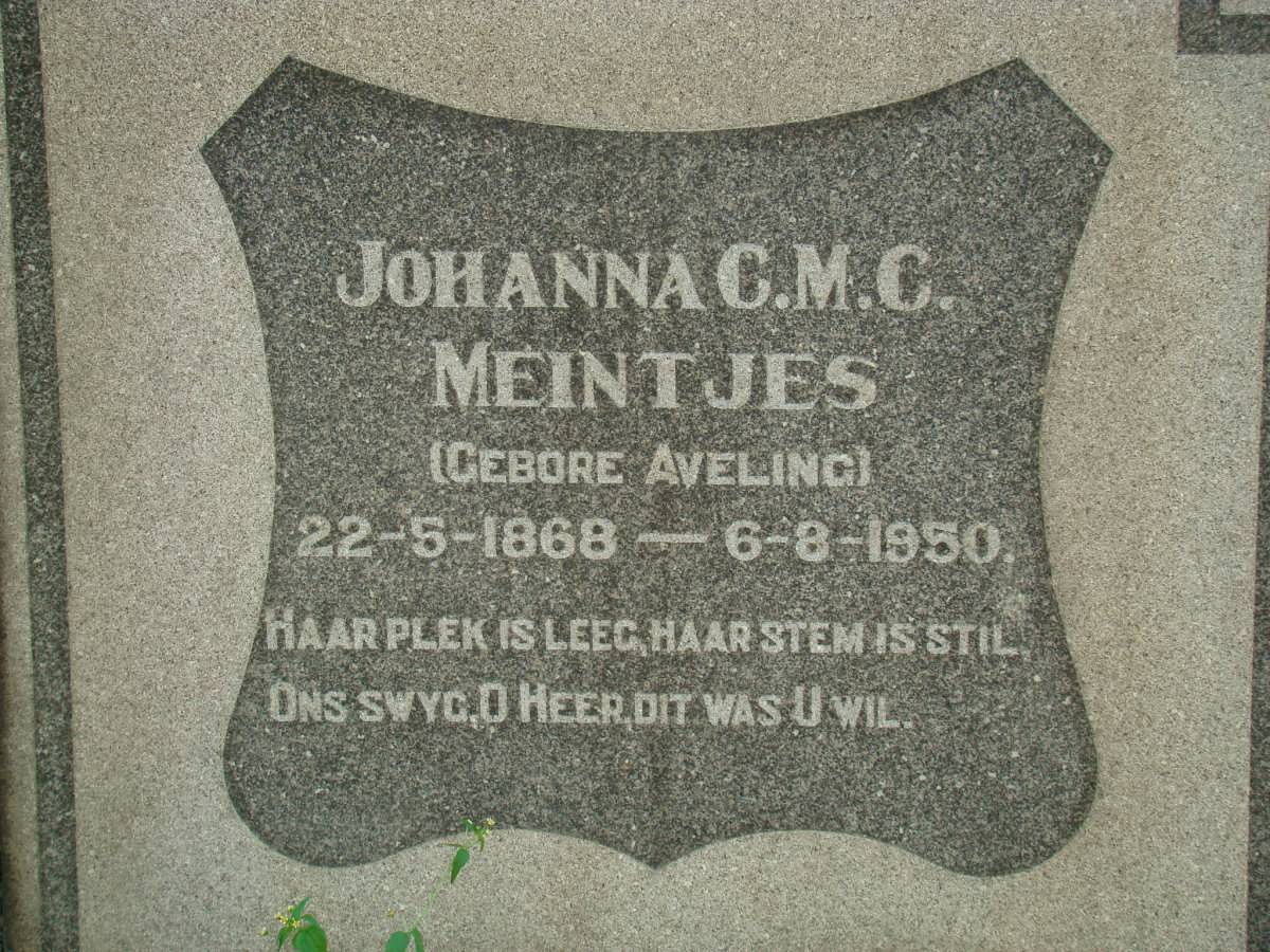 MEINTJES Johanna C.M.C. nee AVELING 1868-1950
