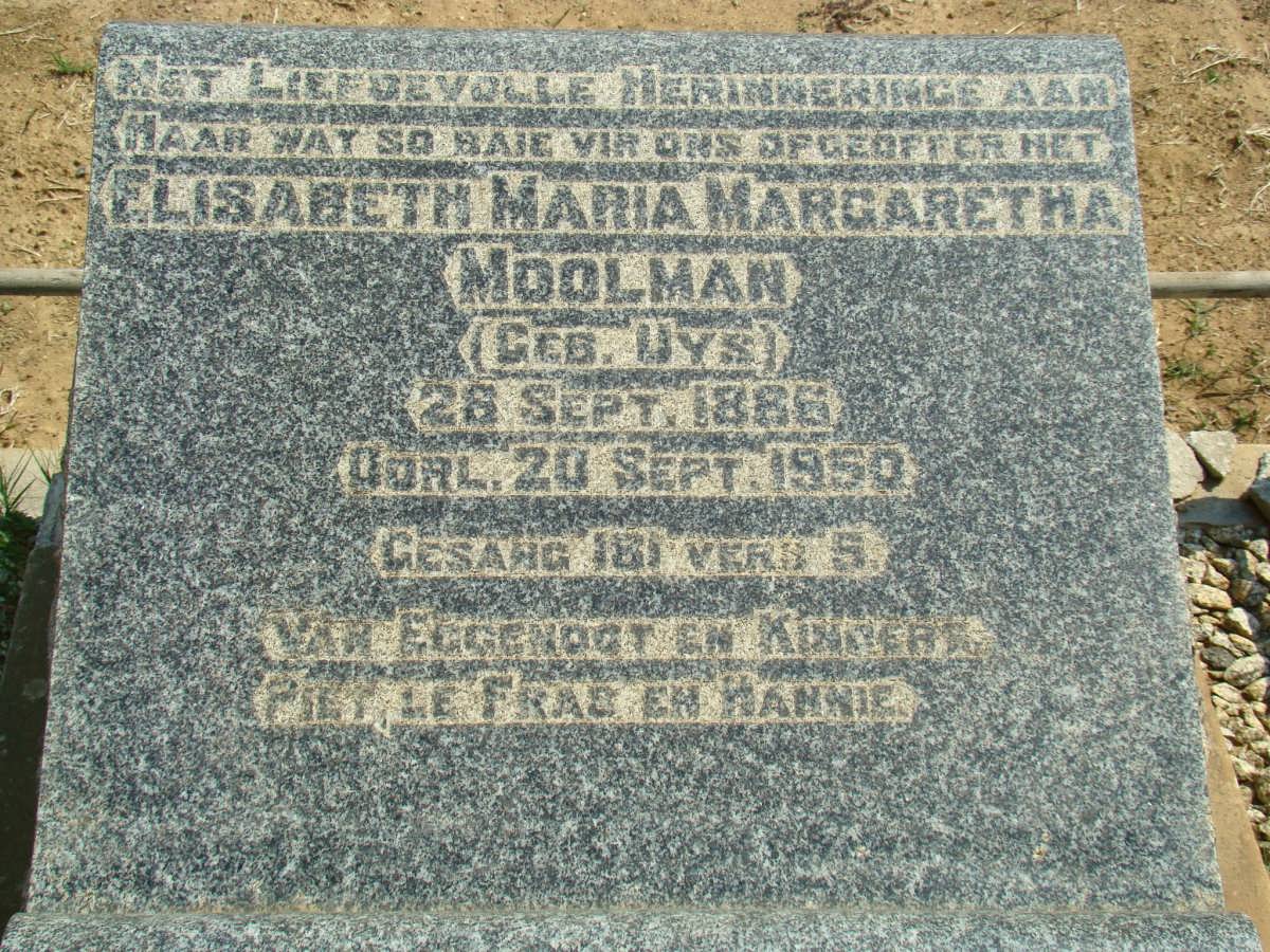 MOOLMAN Elizabeth Maria Margaretha nee UYS 1886-1950