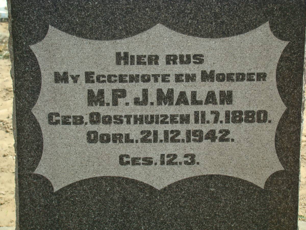 MALAN M.P.J. nee OOSTHUIZEN 1880-1942