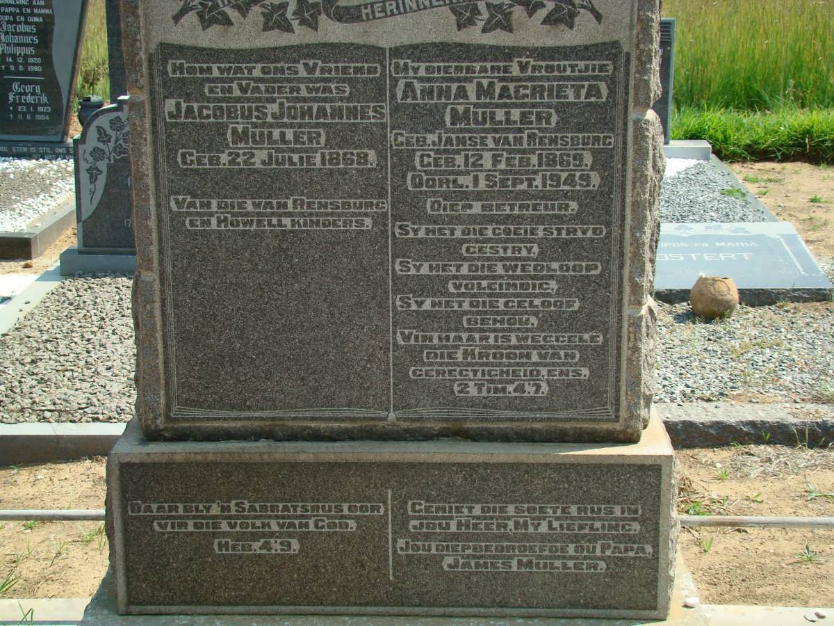 MULLER Jacobus Johannes 1868- &amp; Anna Magrieta JANSE VAN RENSBURG 1869-1949