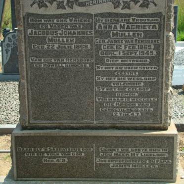 MULLER Jacobus Johannes 1868- &amp; Anna Magrieta JANSE VAN RENSBURG 1869-1949