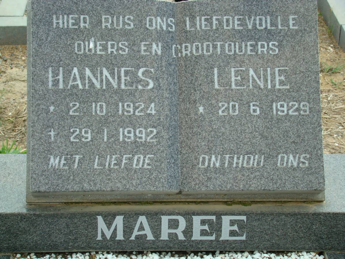 MAREE Hannes 1924-1992 &amp; Lenie 1929-