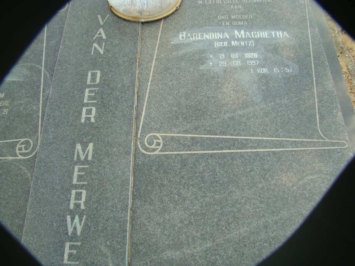 MERWE Barendina Magrietha, van der nee MENTZ 1928-1997