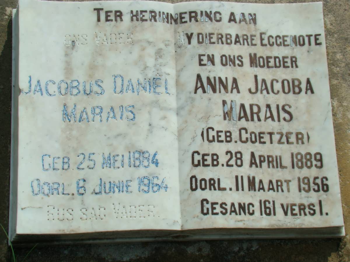 MARAIS Jacobus Daniel 1884-1964 &amp; Anna Jacoba COETZER 1889-1956