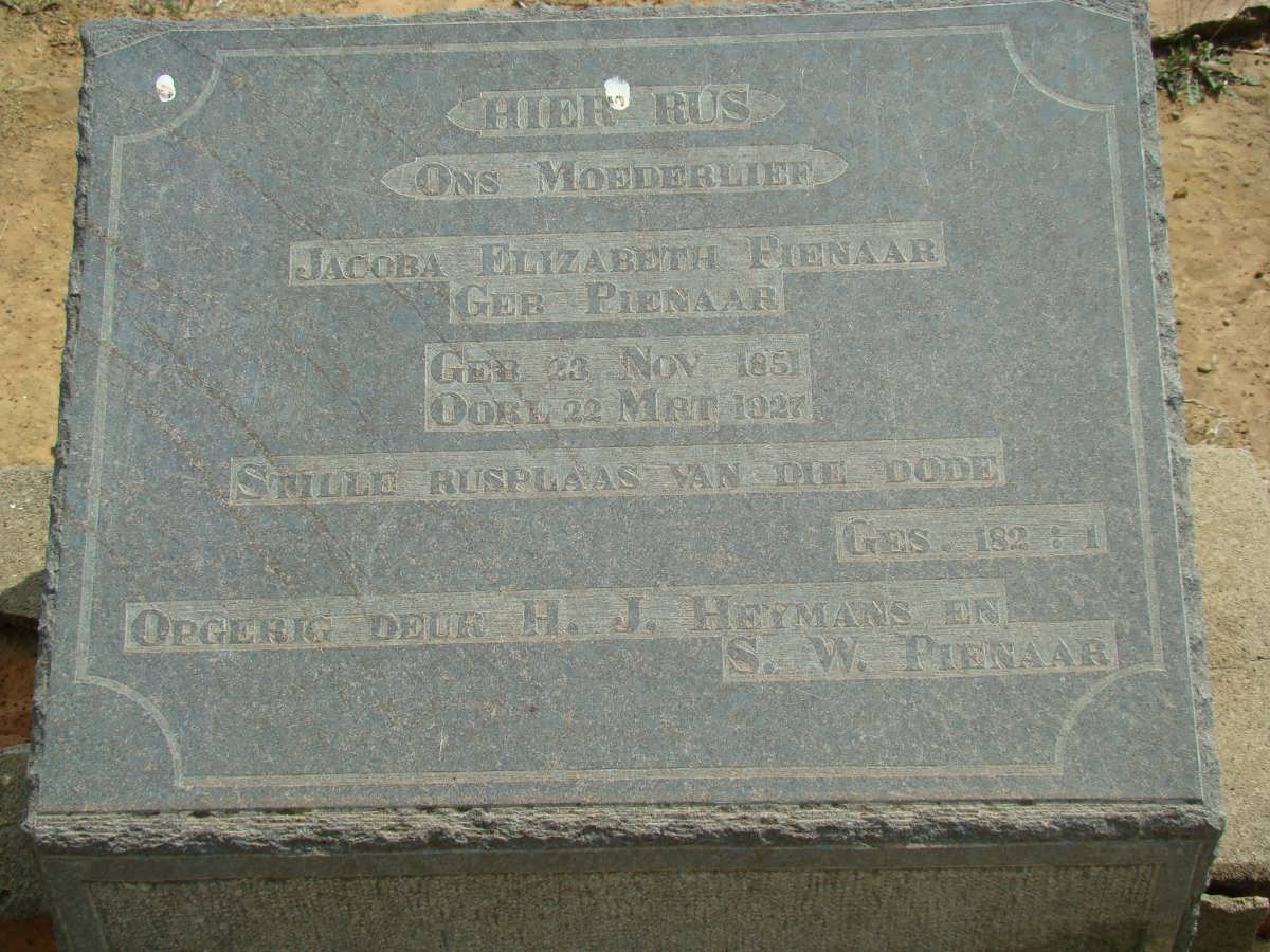 PIENAAR Jacoba Elizabeth nee PIENAAR 1851-1927