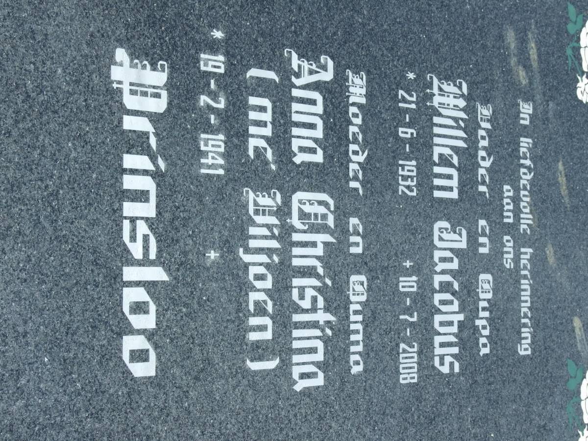 PRINSLOO Willem Jacobus 1932-2008 &amp; Anna Christina VILJOEN 1941-