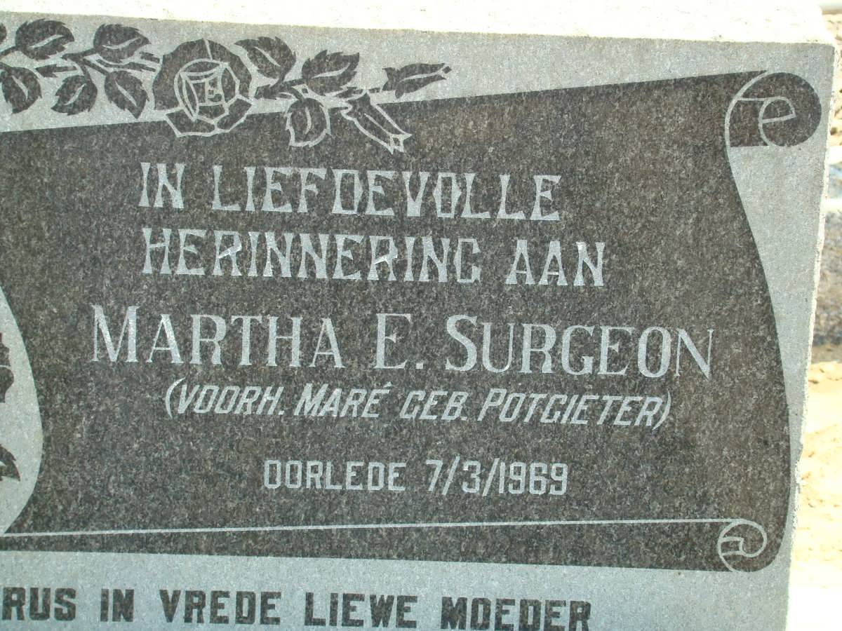 SURGEON Martha E. formerly MARÉ nee POTGIETER -1969