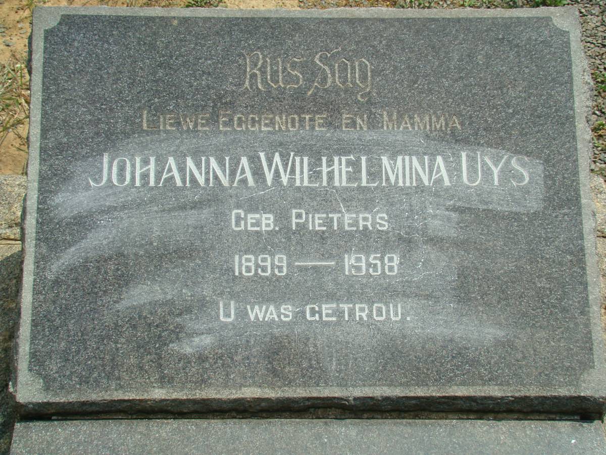 UYS Johanna Wilhelmina nee PIETERS 1899-1958