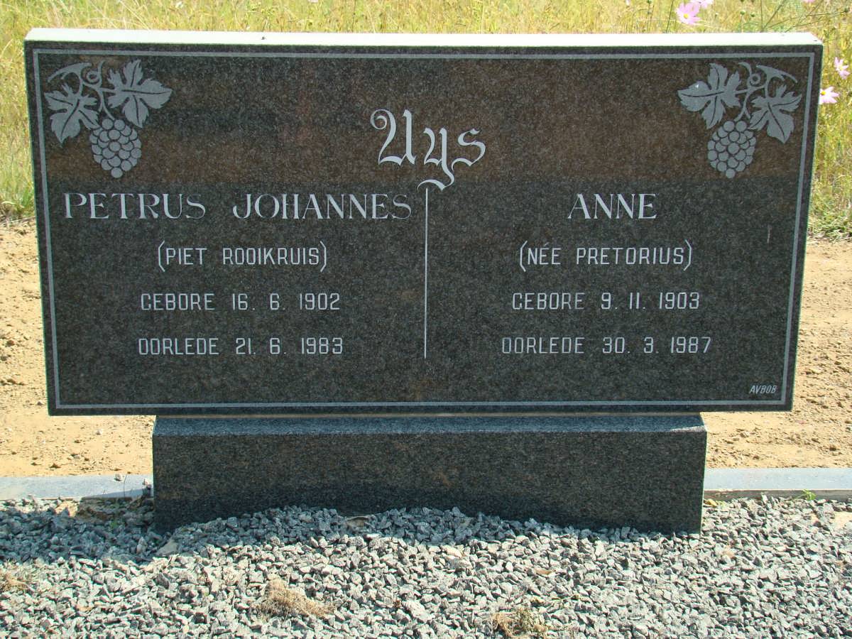 UYS Petrus Johannes 1902-1983 &amp; Anne PRETORIUS 1903-1987