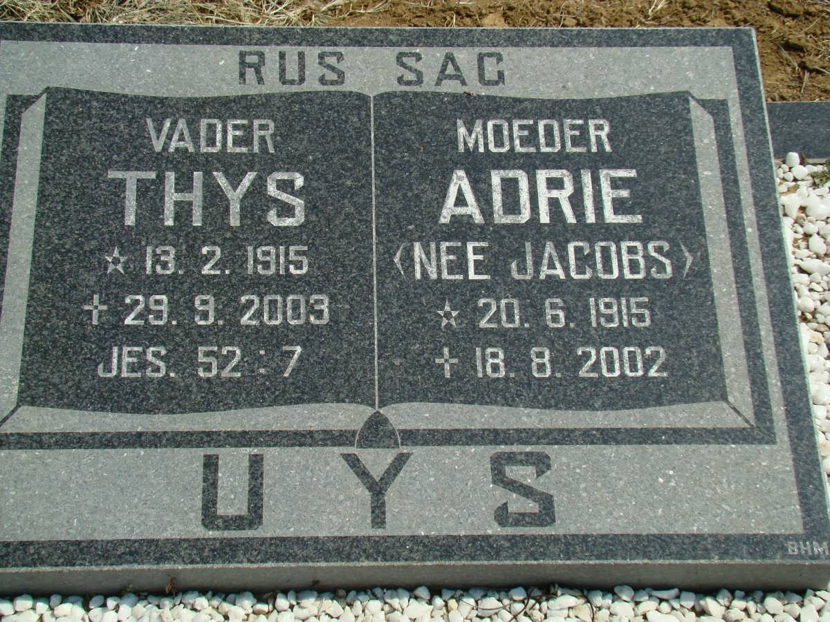 UYS Thys 1915-2003 &amp; Adrie JACOBS 1915-2002