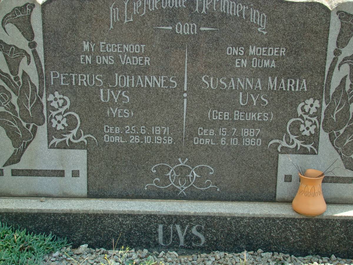 UYS Petrus Johannes 1871-1958 &amp; Susanna Maria BEUKES 1887-1960