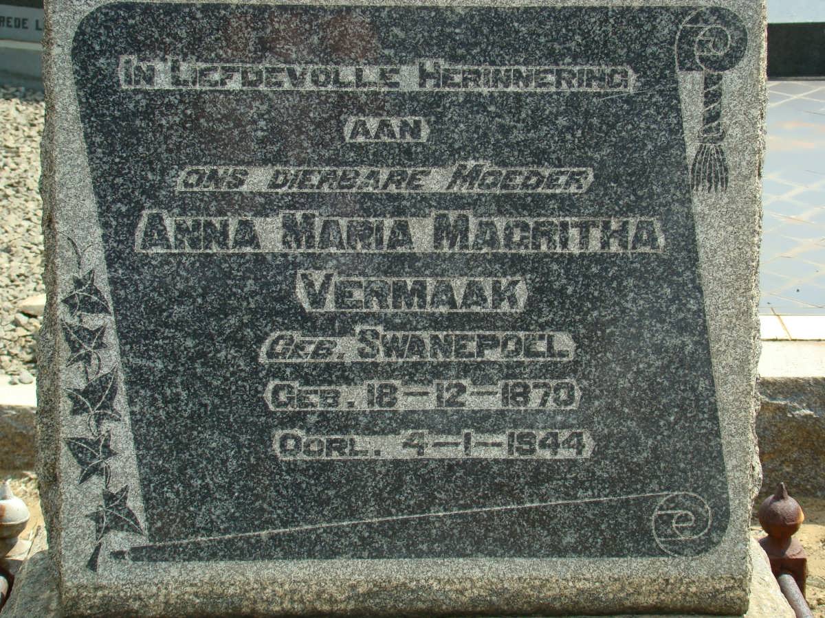 VERMAAK Anna Maria Magritha nee SWANEPOEL 1870-1944