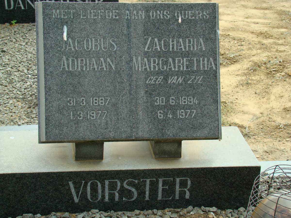 VORSTER Jacobus Adriaan 1887-1977 &amp; Zacharia Margaretha VAN ZYL 1894-1977