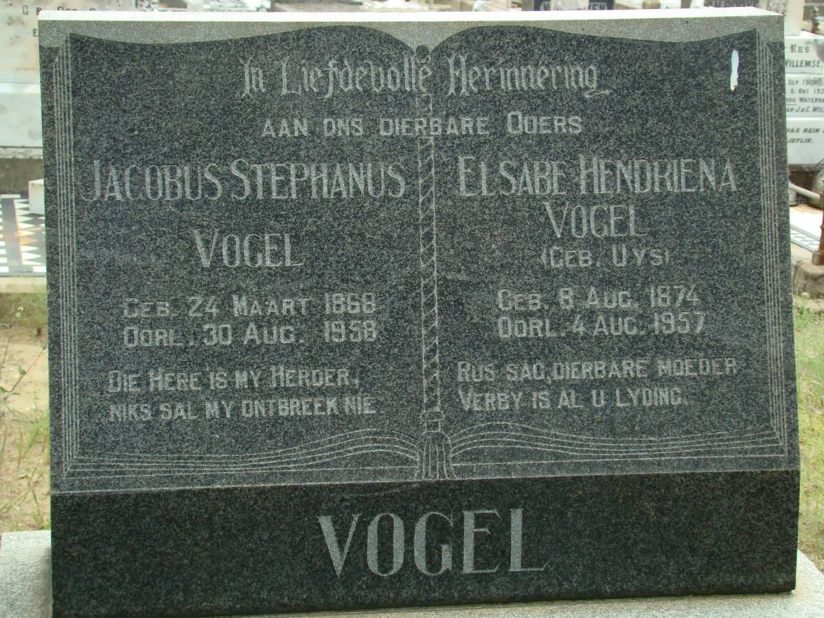 VOGEL Jacobus Stephanus 1868-1958 &amp; Elsabe Hendriena UYS 1874-1957