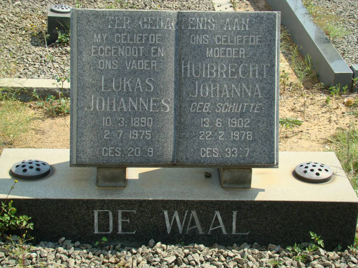 WAAL Lukas Johannes, de 1890-1975 &amp; Huibrecht Johanna SCHUTTE 1902-1978