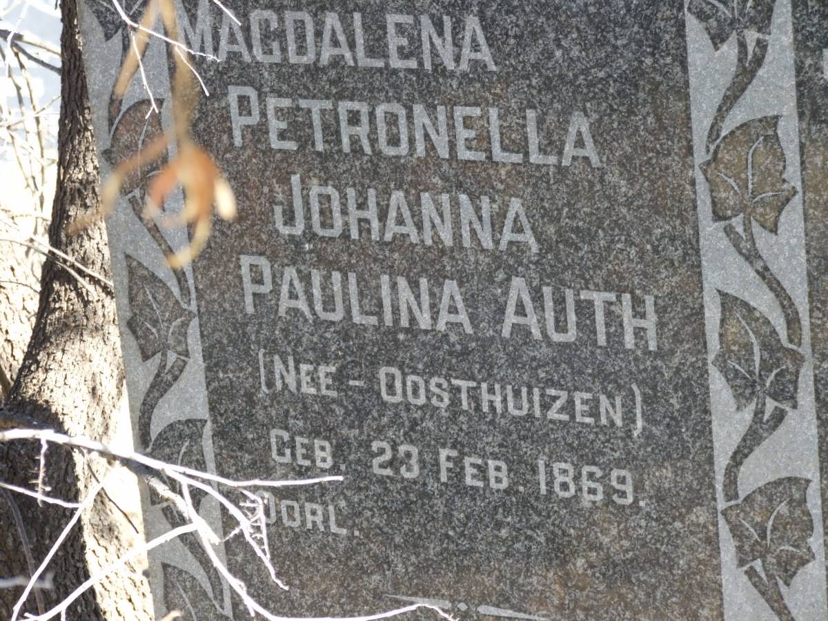 AUTH Johannes 1862-1927 &amp; Magdalena Petronella Johanna Paulina OOSTHUIZEN 1869-