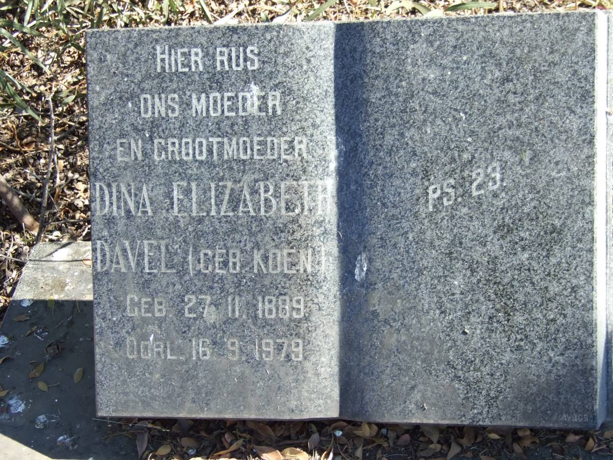 DAVEL Dina Elizabeth nee KOEN 1889-1979