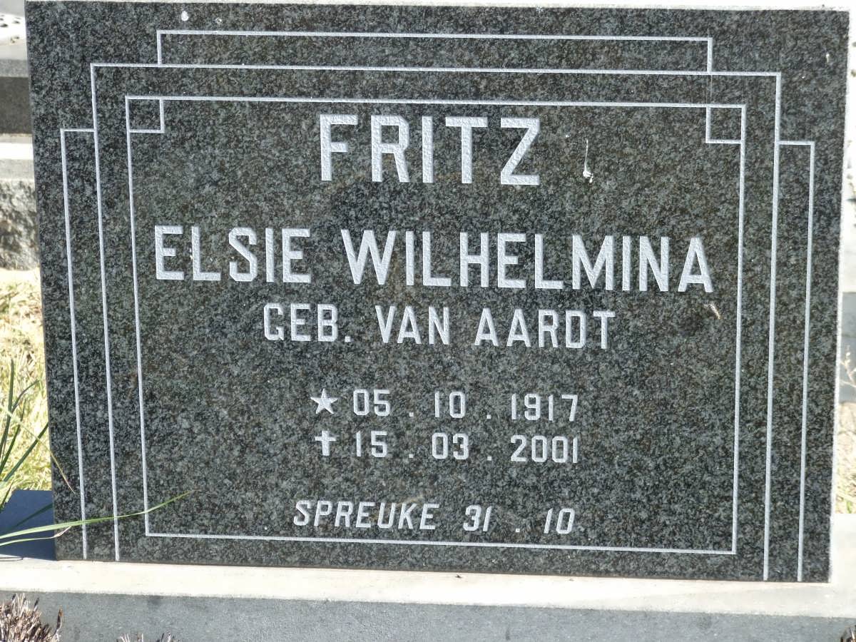 FRITZ Jacobus Hendrik 1916-1977 &amp; Elsie Wilhelmina van AARDT 1917-2001