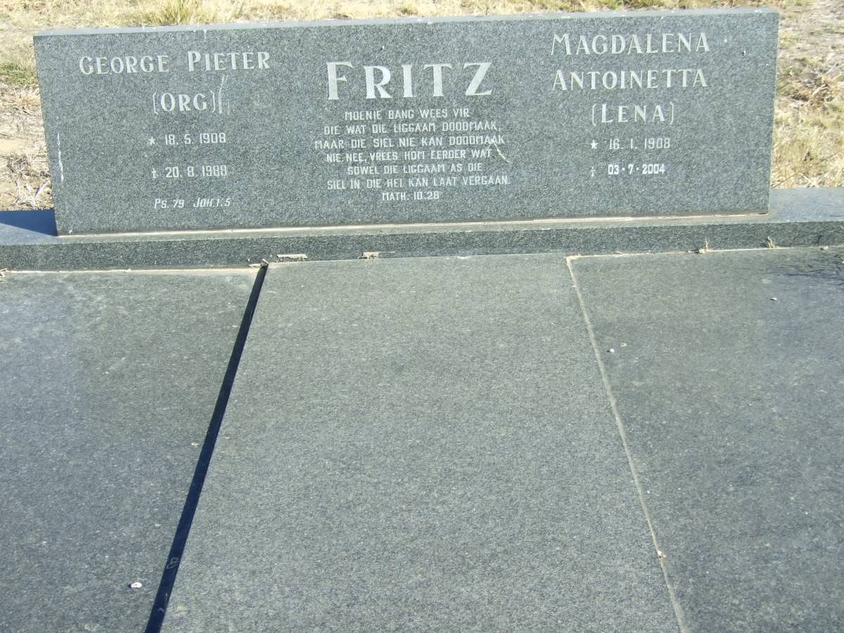 FRITZ George Pieter 1908-1988 &amp; Magdalena Antoinetta 1908-2004