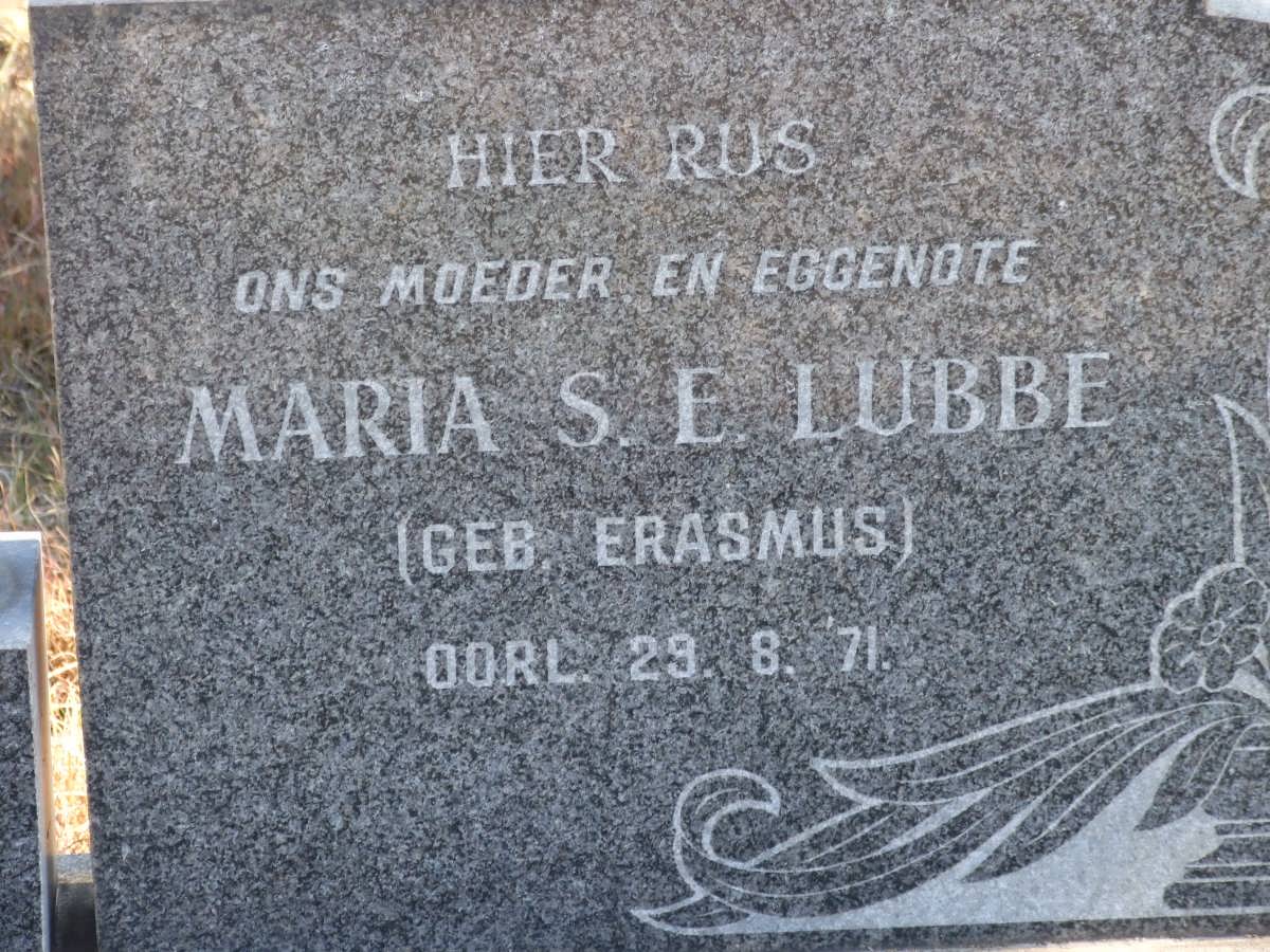 LUBBE Sarel A.C. 1904-1972 &amp; Maria S.E. ERASMUS -1971