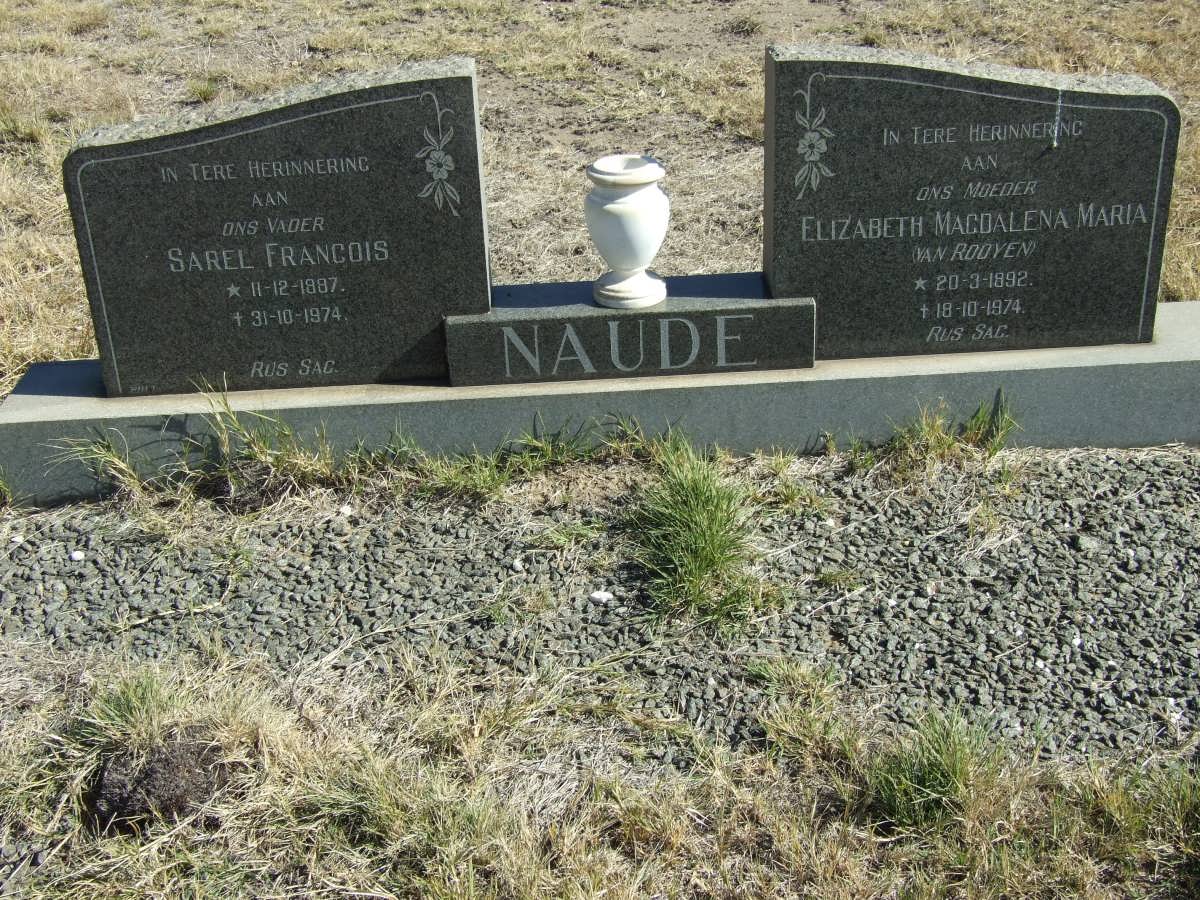 NAUDE Sarel Francois 1887-1974 &amp; Elizabeth Magdalena Maria van ROOYEN 1892-1974