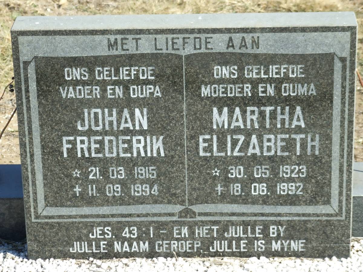 ? Johan Frederik 1915-1994 &amp; Martha Elizabeth 1923-1992