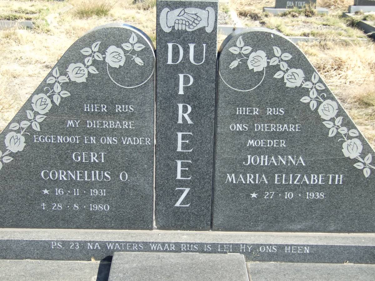PREEZ Gert Cornelius O., du 1931-1980 &amp; Johanna Maria Elizabeth 1938-