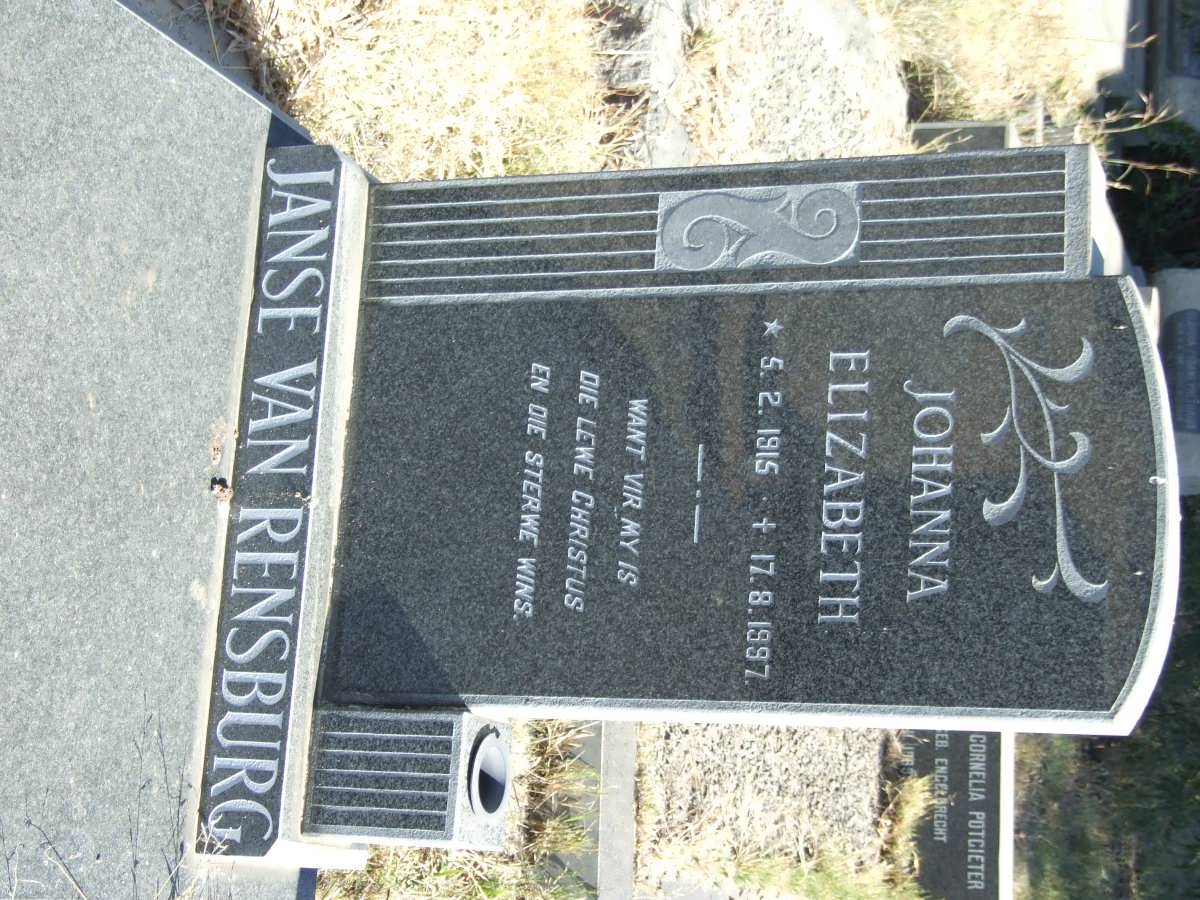RENSBURG Johanna Elizabeth, Janse van 1915-1997