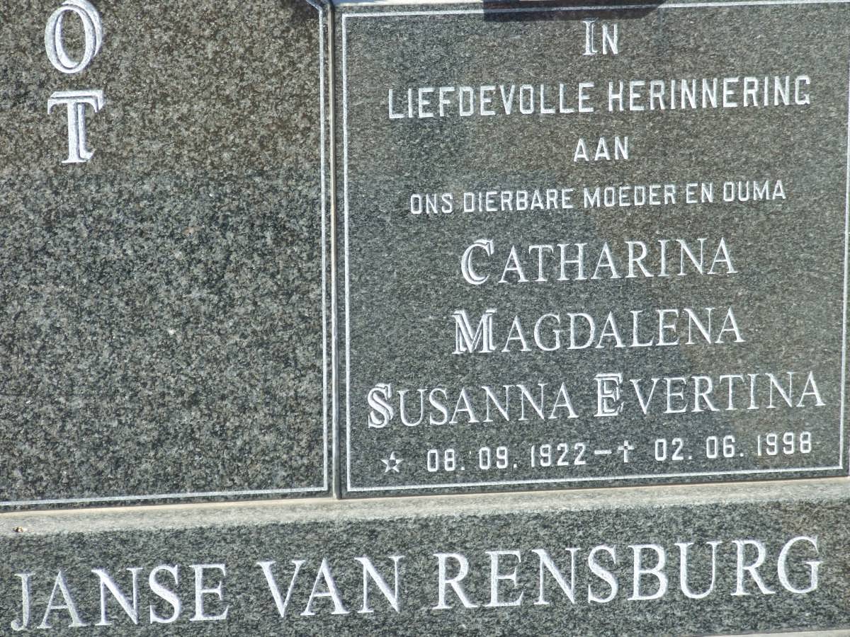 RENSBURG Diederik Johannes Lodewyk , Janse van 1919-1997 &amp; Catharina Magdalena Susanna Evertina 1922-1998